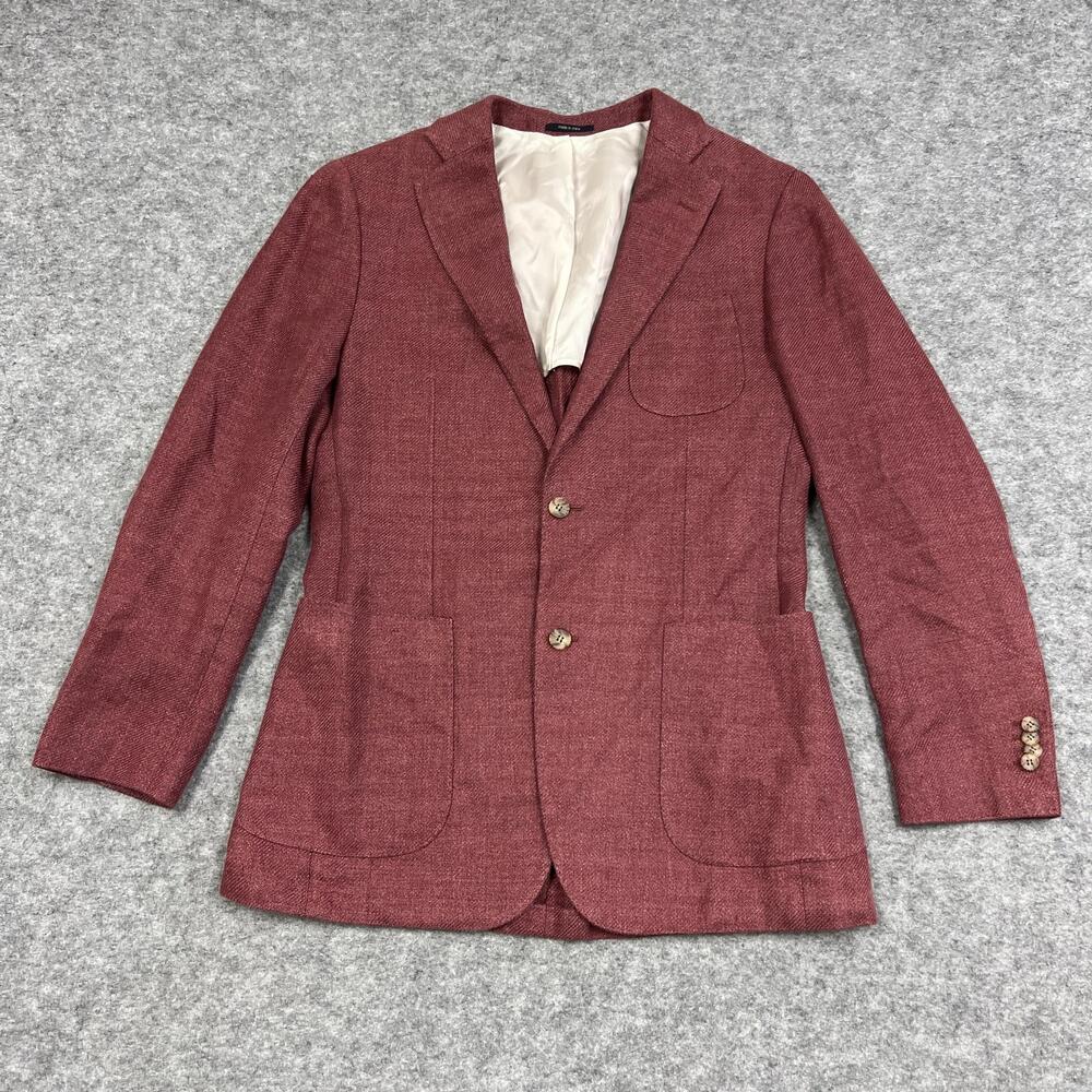 Suitsupply Blazer Sport Coat Mens 44 L Red Hemp Wool Herringbone Slim Fratelli